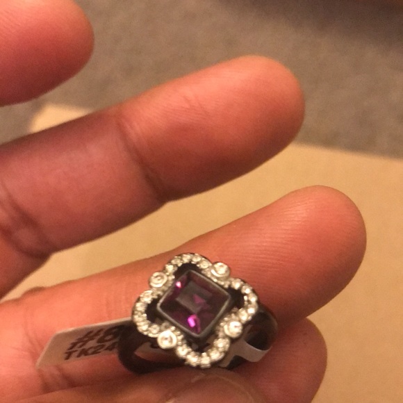 Princess Cut Amethyst Cz Black Stainless Steel Clover Fashion Size 8 Womens Ring - Picture 7 of 12